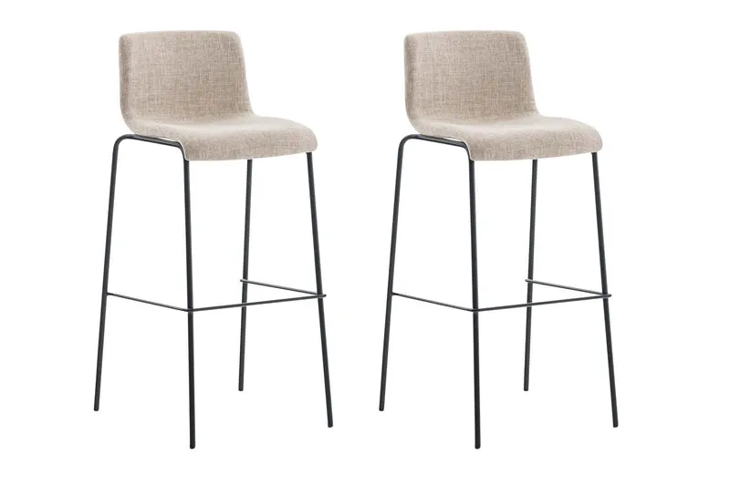 Lot de 2 tabourets de bar avec repose-pieds dossier incurvé en tissu crème et 4 pieds en métal noir 10_0004199