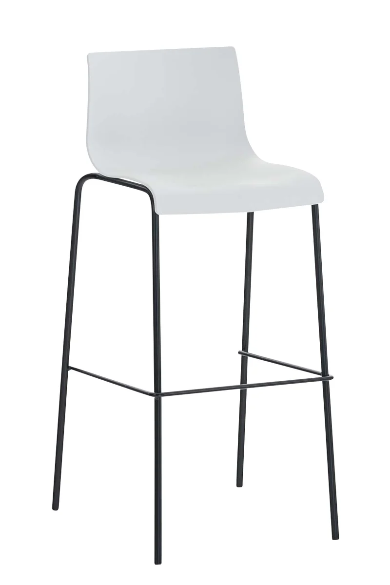 Tabouret de bar avec repose-pieds dossier incurvé en plastique blanc et 4 pieds en métal noir 10_0004928