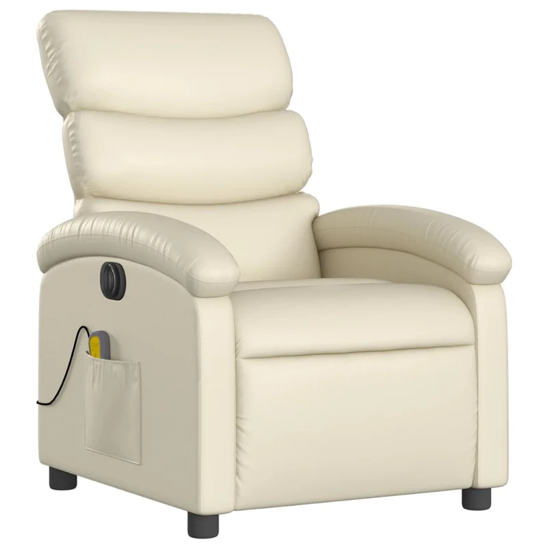 Fauteuil de relaxation TV fonction massage inclinable électrique 6 points de massage en PVC crème DEC027153