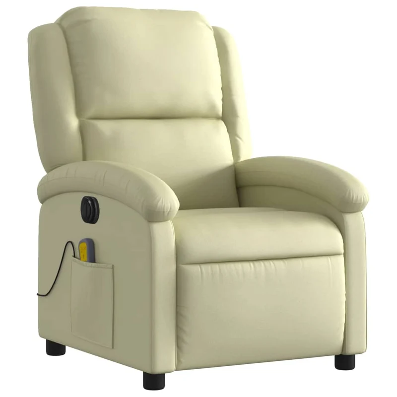 Fauteuil de relaxation TV fonction massage inclinable électrique en cuir véritable crème DEC027143