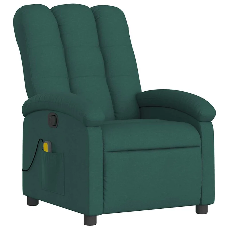 Fauteuil de relaxation TV fonction massage inclinable 6 points de massage en tissu vert foncé DEC027119
