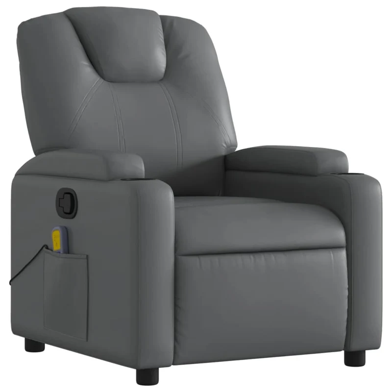 Fauteuil de relaxation TV fonction massage inclinable 6 points de massage en PVC gris DEC026972