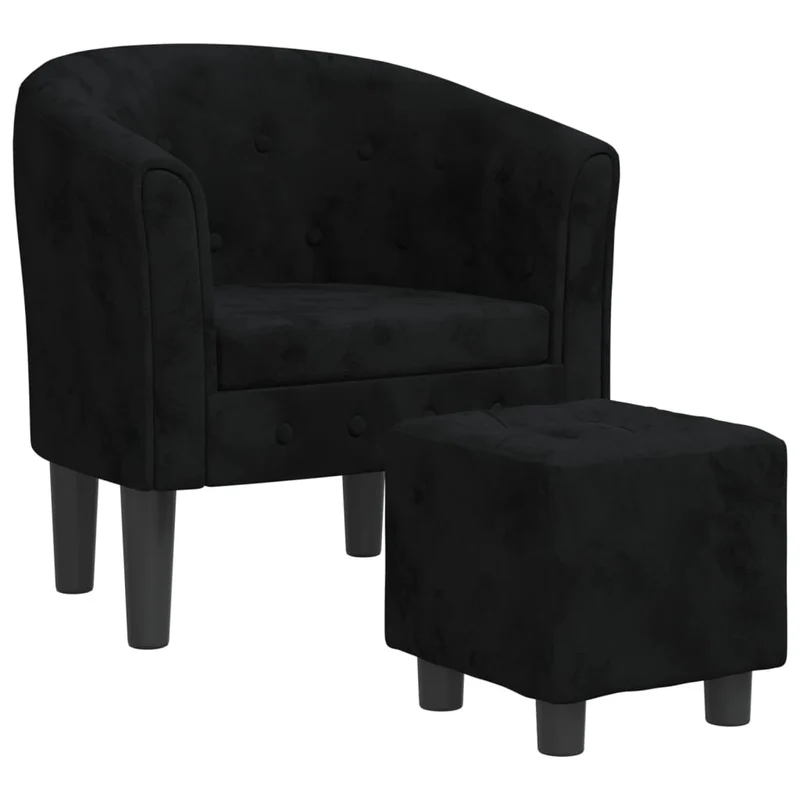 Fauteuil lounge design moderne avec repose-pieds dossier arrondi en velours noir DEC026841