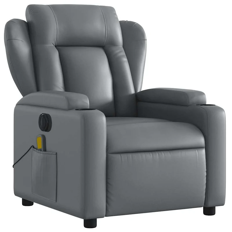 Fauteuil de relaxation TV fonction massage inclinable électrique 6 points de massage en PVC gris DEC027175