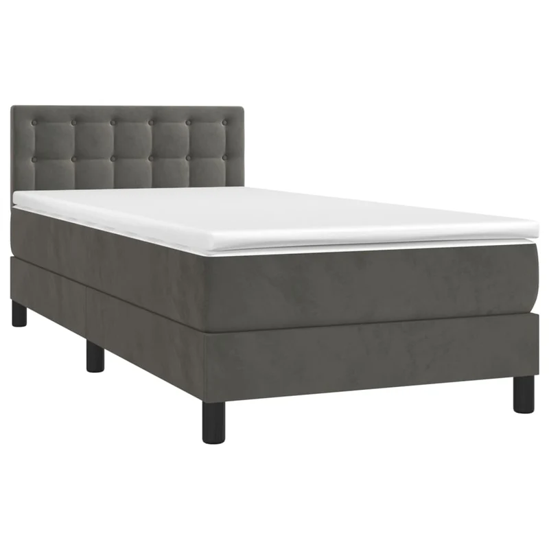 Cadre de lit LED avec sommier tête de lit matelas 90x190cm tissu velours gris foncé TDL0208261