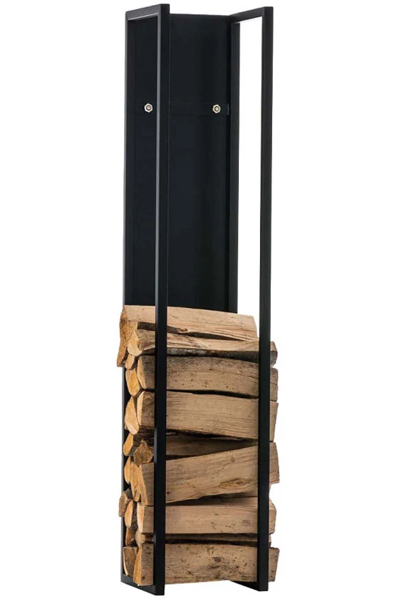 Range-bûches rangement bois de cheminée 160x25 cm en métal noir-mat 10_0003577