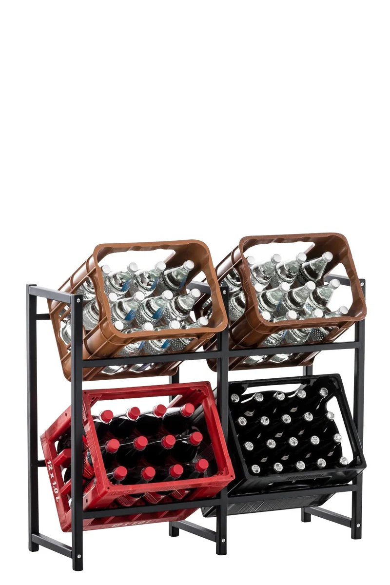 Étagère pour caisses à boissons 75x91 cm pour 4 caisses support rangement étagère sur pied en métal noir 10_0003157