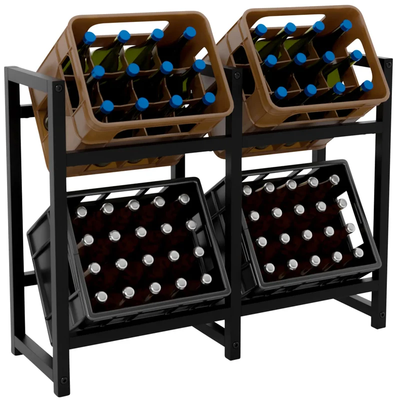 Étagère pour 4 caisses à boissons rangement support bouteilles 91x76 cm en métal noir 10_0003162