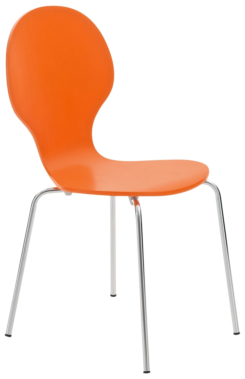 Chaise de cuisine salle à manger x1 empilable dossier arrondi en bois orange et métal chromé 10_0003345