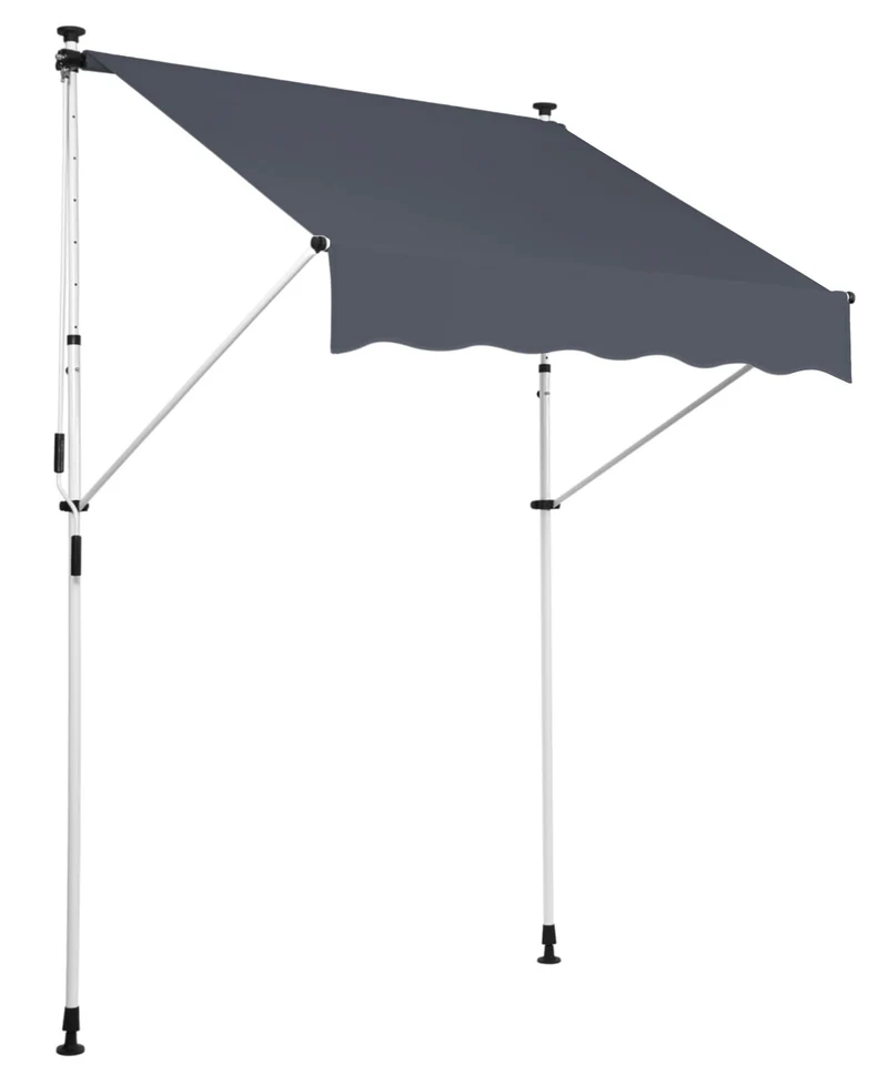 Store banne terrasse auvent à pince avec pied réglable installation sans perçage largeur 250 cm tube en acier tissu anthracite 10_0002963
