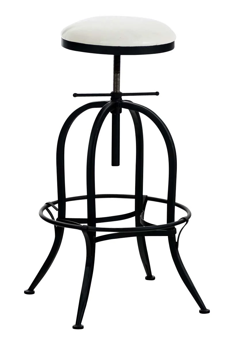 Tabouret de bar design industriel hauteur réglable en métal noir et assise PVC blanc 10_0005360