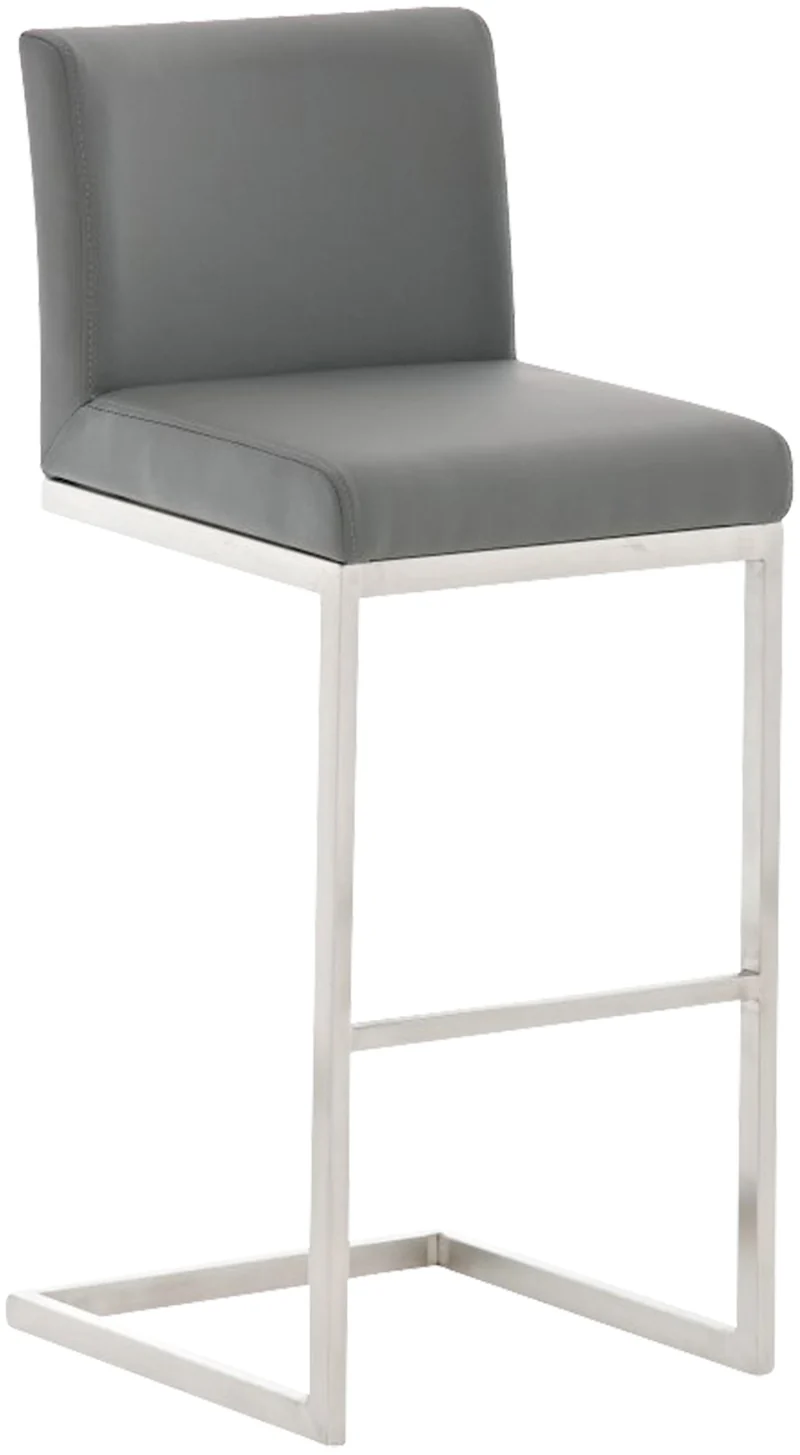 Tabouret de bar x1 design moderne support en acier inoxydable assise en PVC gris 10_0005320