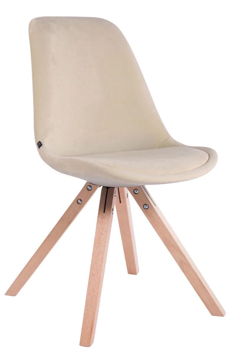 Chaise de salle à manger design scandinave en velours crème et pieds en bois clair forme carré 10_0003438