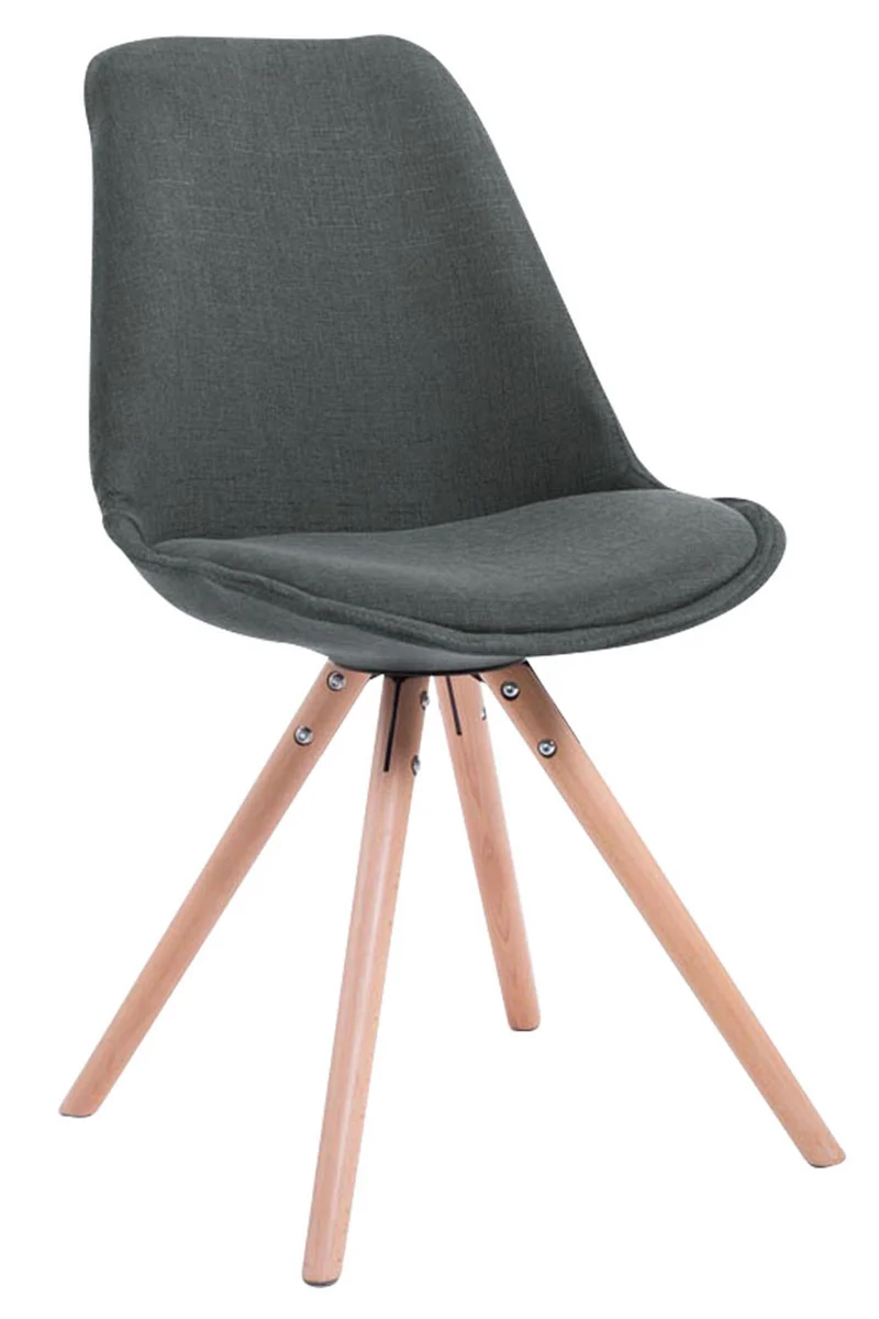 Chaise de salle à manger design scandinave en tissu gris foncé et pieds en bois clair forme rond 10_0003452