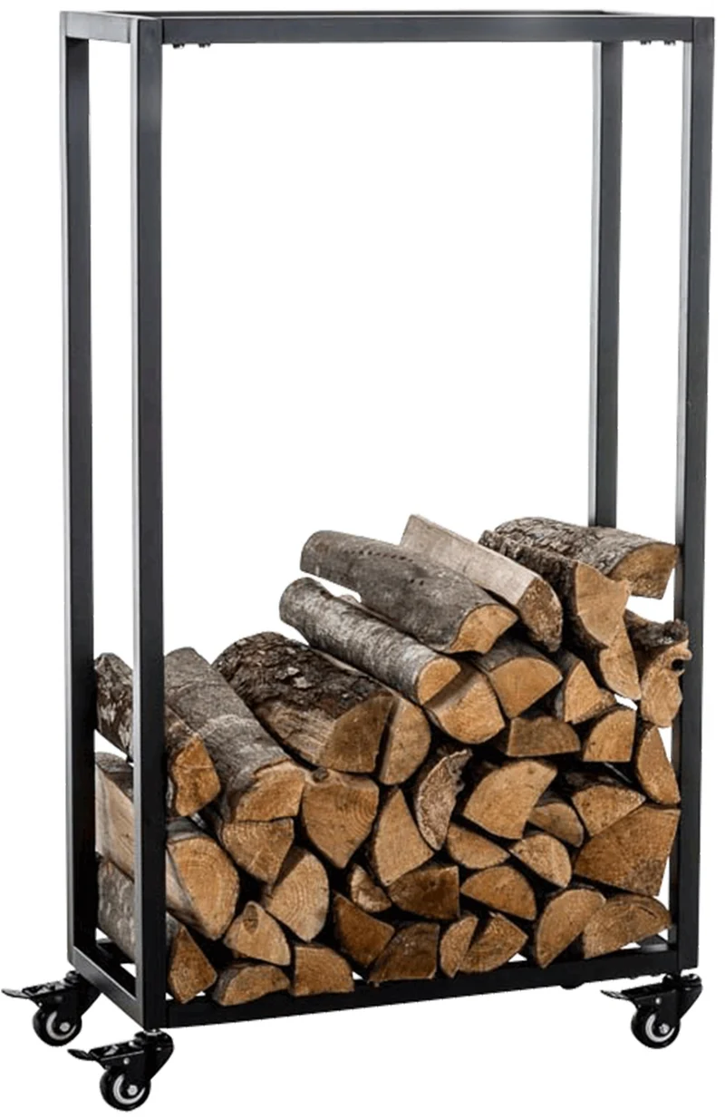 Range-bûches étagère support bois de cheminée sur roulettes 100x40x25 cm en métal noir 10_0003528