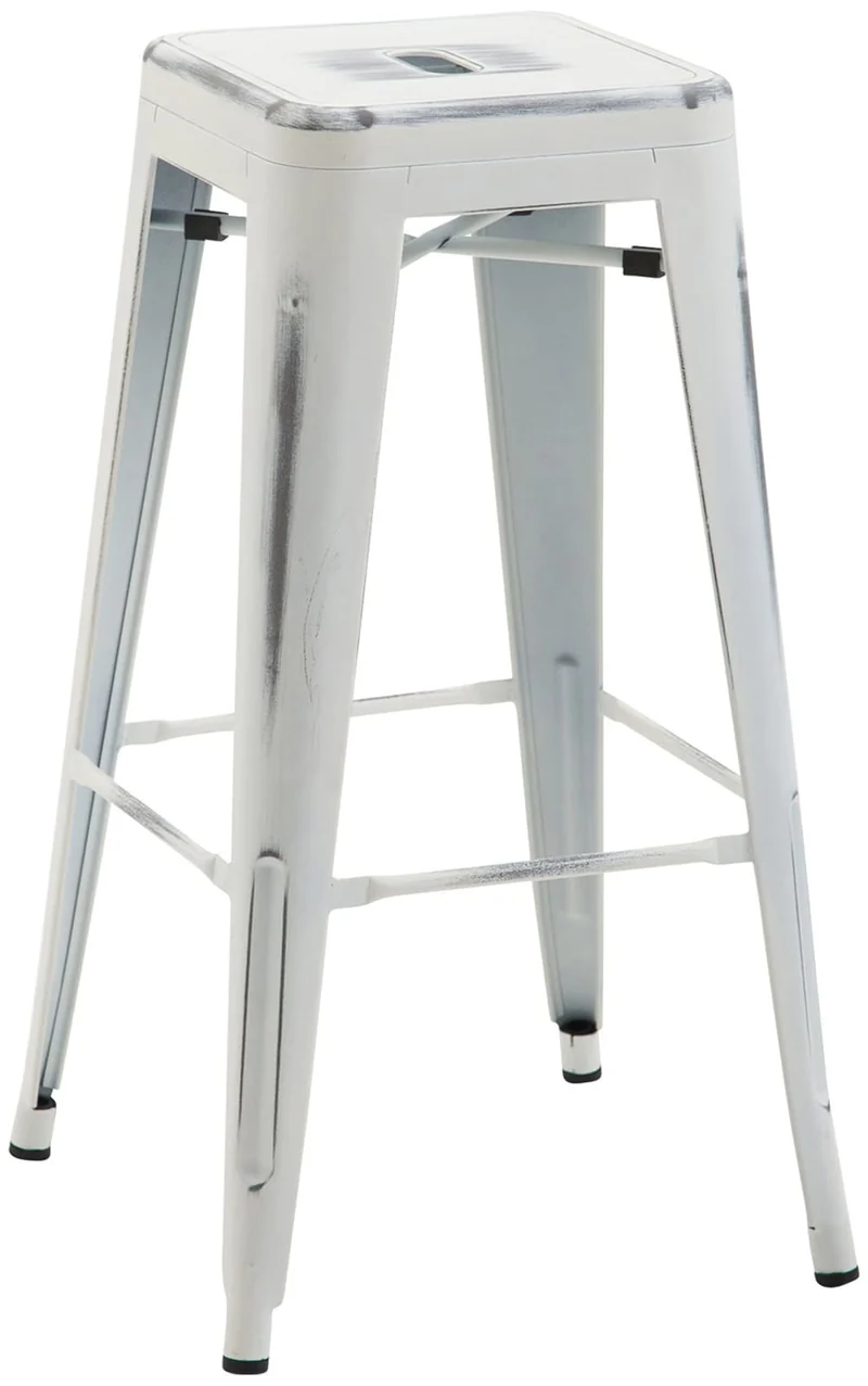 Tabouret de bar x1 avec repose-pieds design industriel en métal thermolaqué blanc vieilli 10_0005006