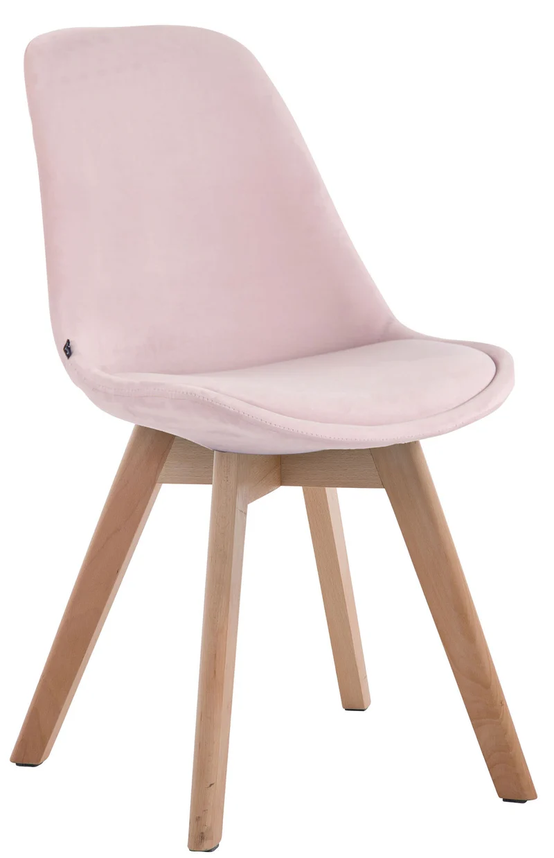 Chaise de salle à manger x1 design scandinave en velours rose et piètement à 4 pieds en bois clair 10_0003281