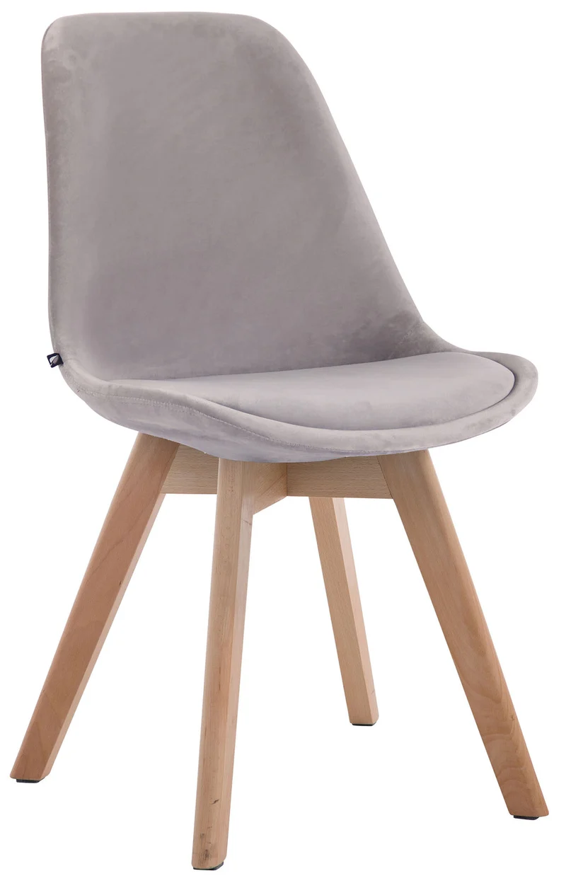 Chaise de salle à manger x1 design scandinave en velours gris et piètement à 4 pieds en bois clair 10_0003280