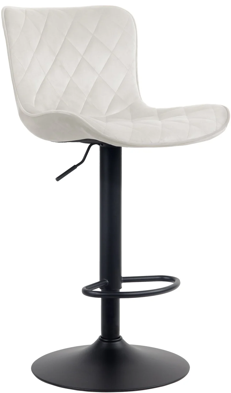 Tabouret de bar x1 coutures décoratives pied trompette hauteur réglable en métal noir assise en velours crème 10_0004859