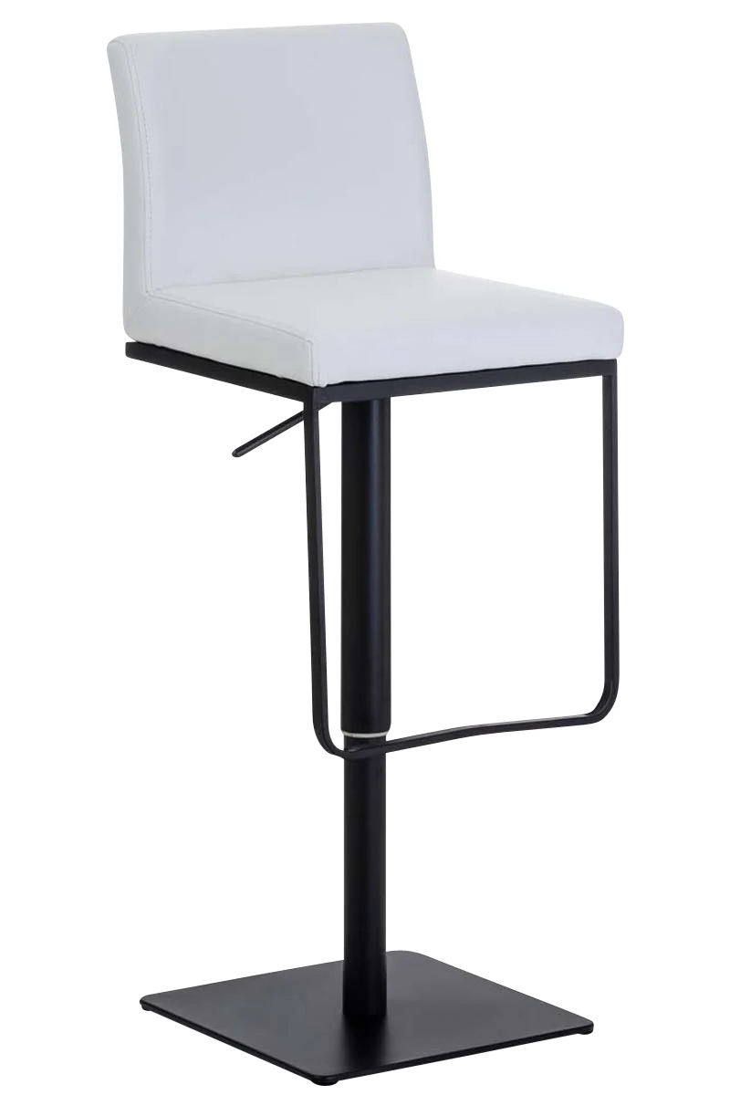 Tabouret de bar x1 avec repose-pieds plaque de base carrée en métal noir assise en PVC blanc 10_0005301