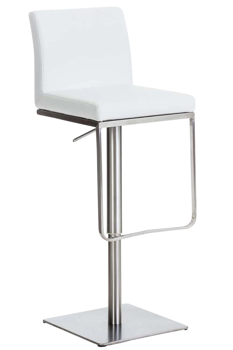 Tabouret de bar x1 avec repose-pieds plaque de base carrée en acier inoxydable assise en PVC blanc 10_0005309