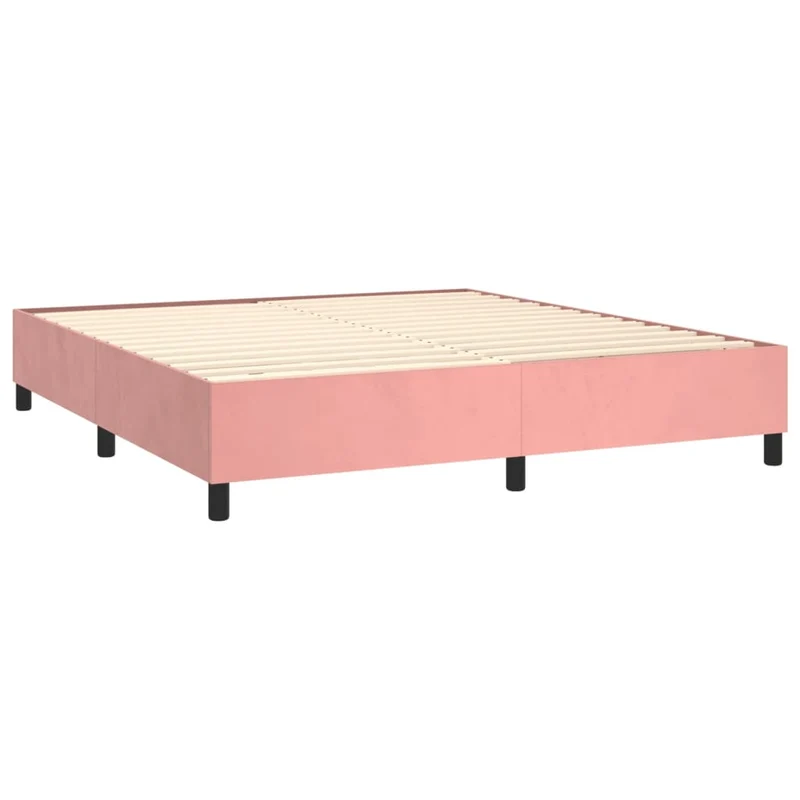 Sommier à lattes sur pieds cadre de lit 180x200 cm tissu velours rose TDL0206955