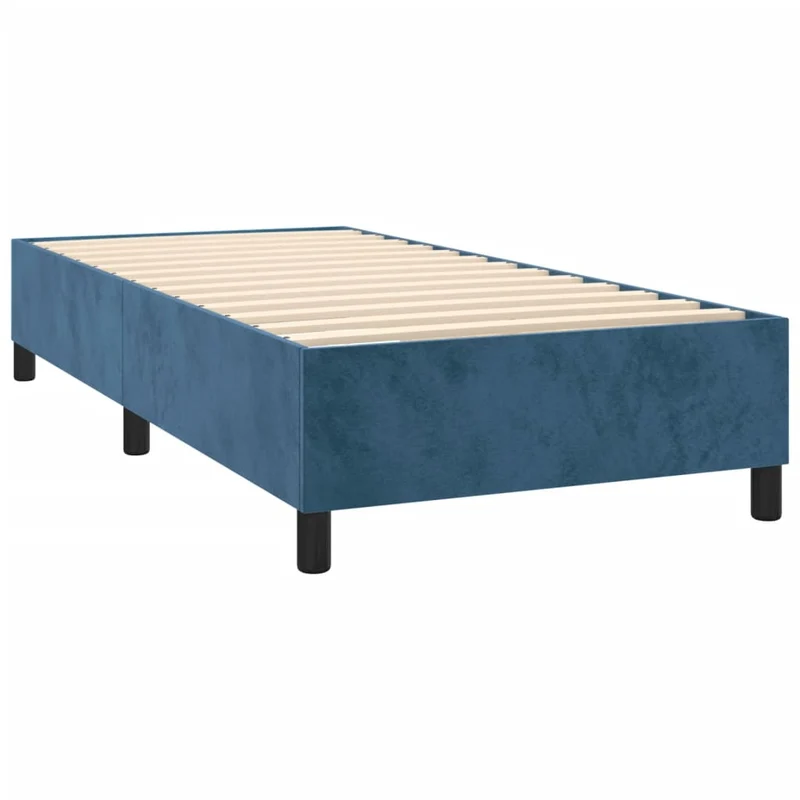 Sommier à lattes sur pieds cadre de lit 90x190 cm tissu velours bleu foncé TDL0207301