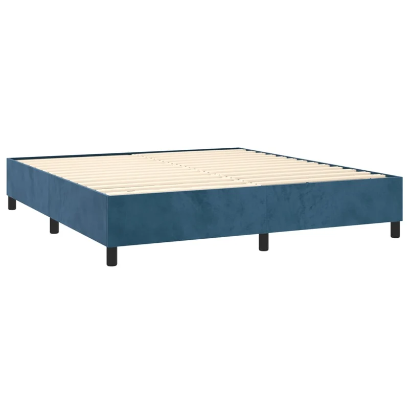 Sommier à lattes sur pieds cadre de lit 200x200 cm tissu velours bleu foncé TDL0207306