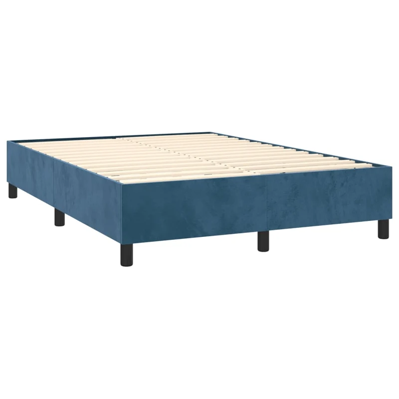 Sommier à lattes sur pieds cadre de lit 140x200 cm tissu velours bleu foncé TDL0207311