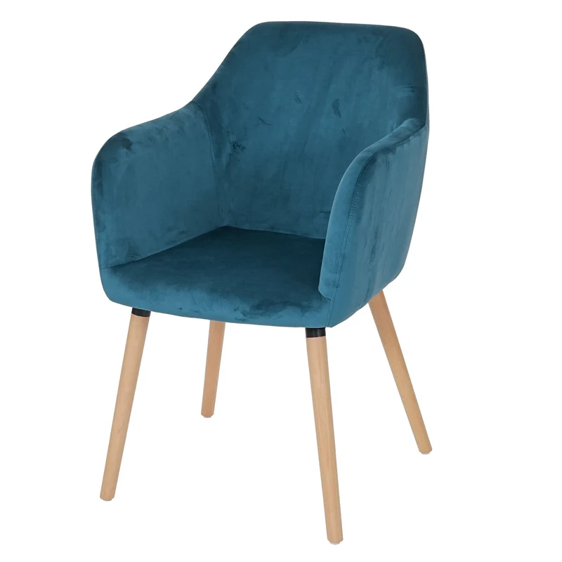 Chaise de salle à manger cuisine bureau coiffeuse style rétro en tissu velours bleu pétrole 04_0002371