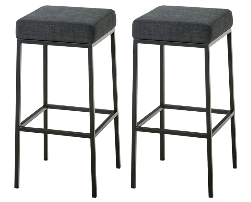 Lot de 2 tabourets de bar avec repose-pieds design simple hauteur 80 cm en tissu gris foncé et métal noir 10_0004369