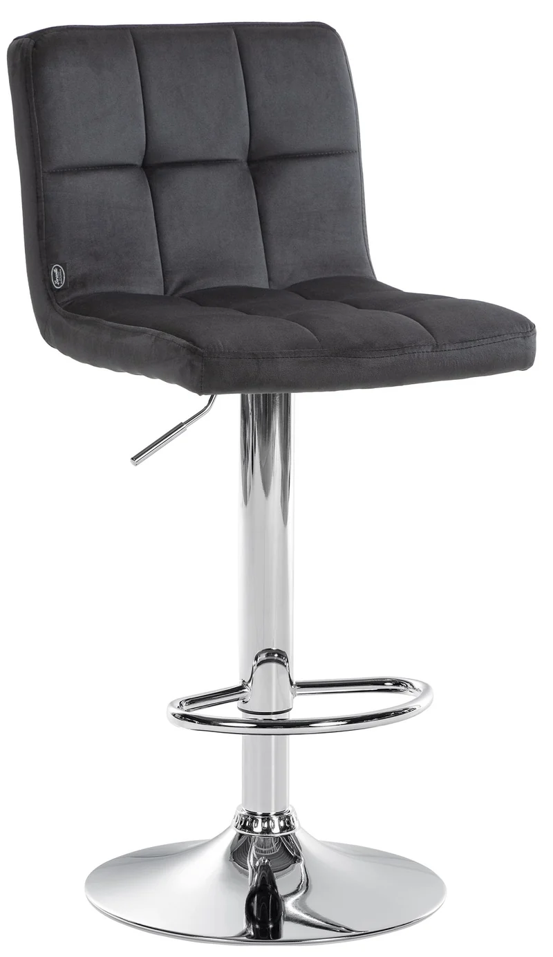 Tabouret de bar chaise haute x 1 avec coutures décoratives carrées assise en velours noir pieds en métal chromé 10_0005328