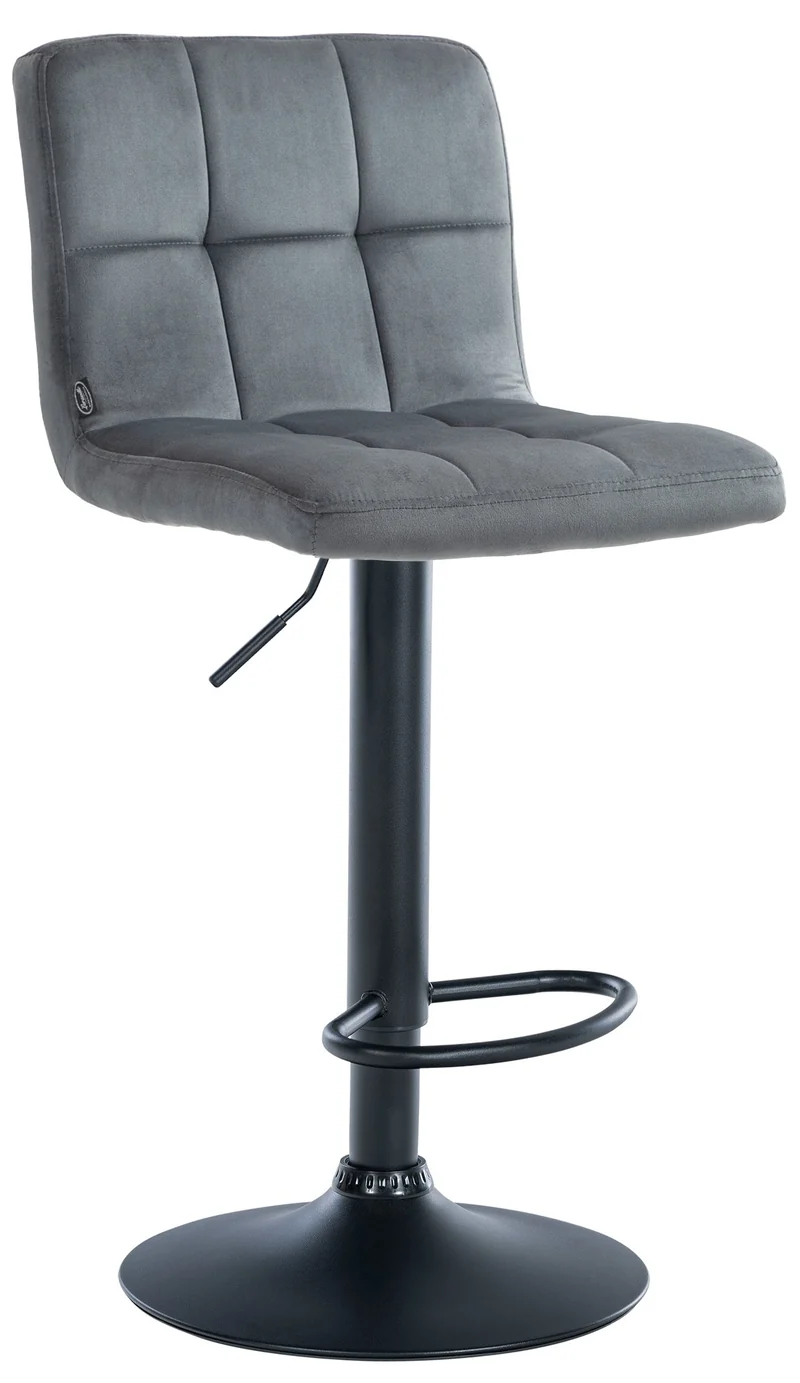 Tabouret de bar chaise haute x 1 avec coutures décoratives carrées assise en velours gris foncé pieds en métal noir 10_0005331