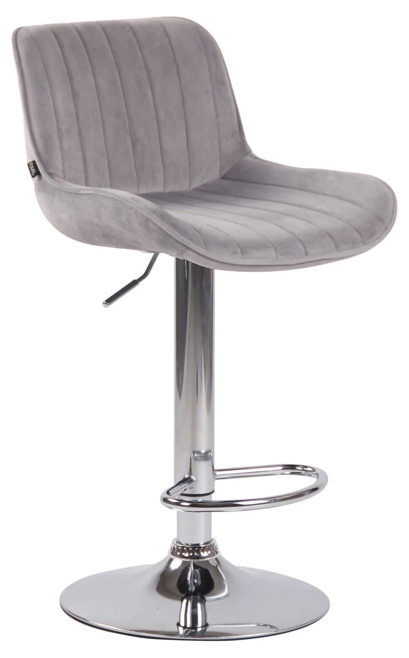 Tabouret de bar chaise haute x1 en velours gris coutures verticales support en métal chromé 10_0005107