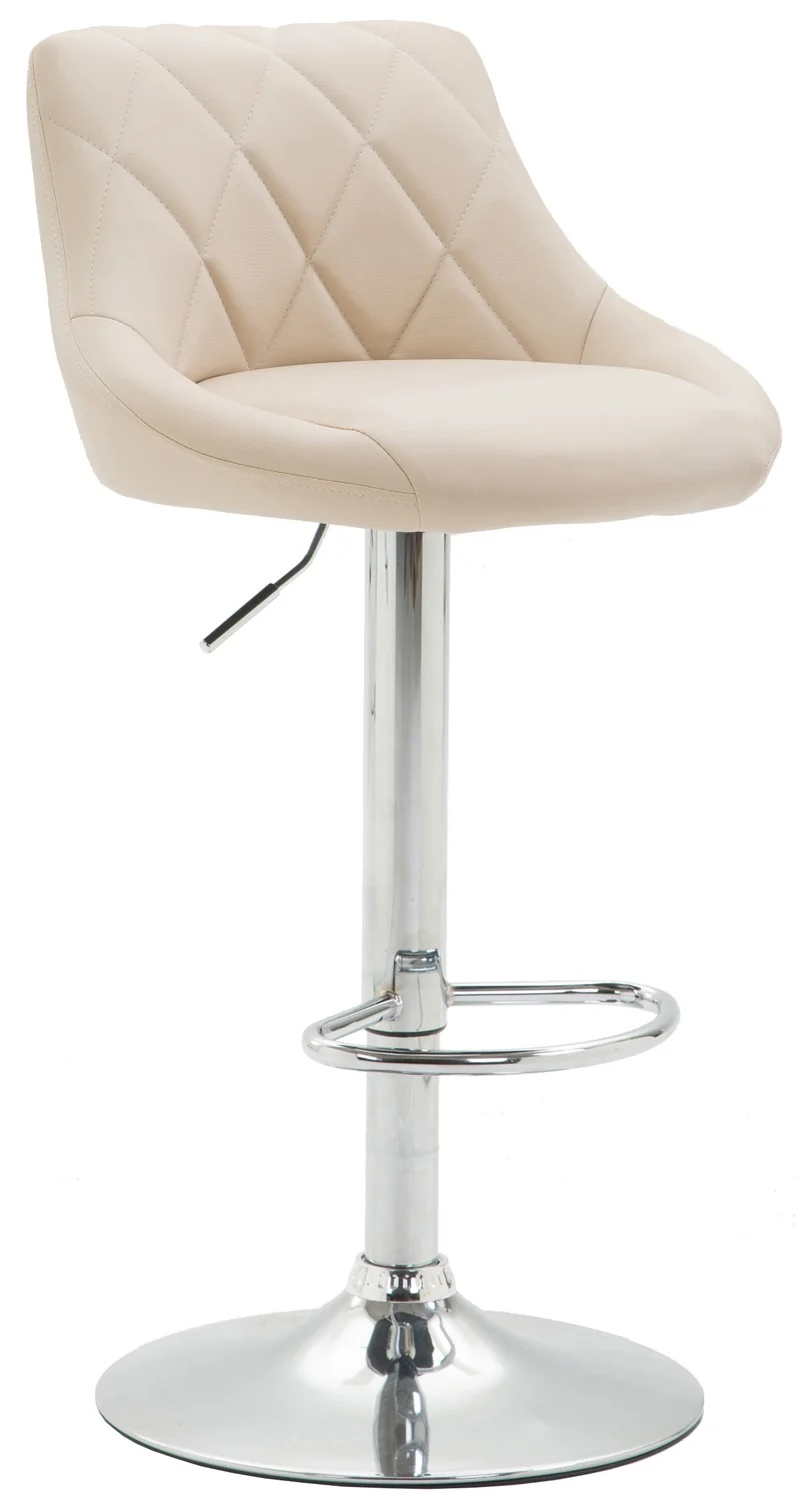 Tabouret de bar chaise haute x 1 avec coutures décoratives assise en PVC crème pieds métal 10_0005081