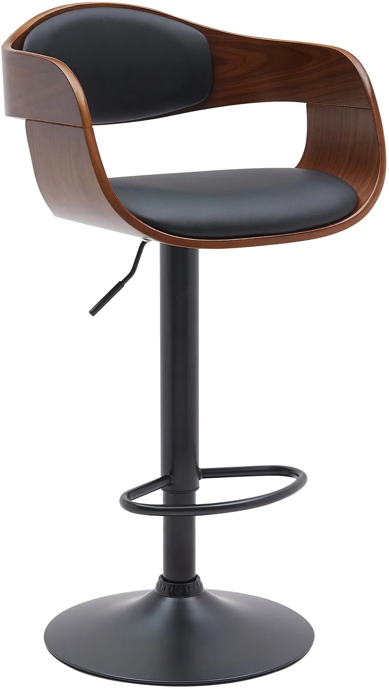 Tabouret de bar x1 design scandinave en PVC noir et structure en bois noyer pieds métal noir 10_0005036