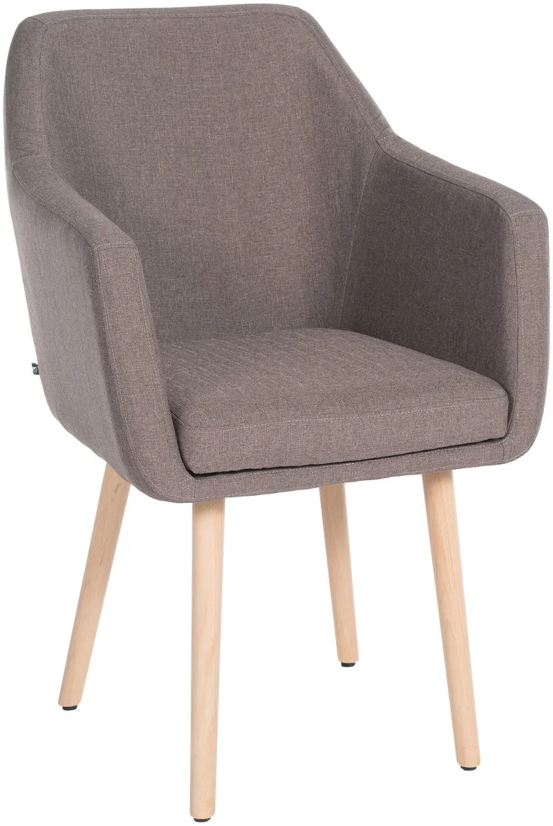 Chaise de salon avec accoudoirs quatre pieds résistants en bois clair assise en tissu taupe 10_0003490