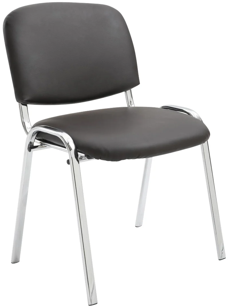 Chaise visiteur empilable zone d'attente en PVC marron piètement à 4 pieds en métal chromé 10_0003360