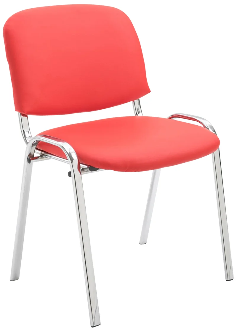 Chaise visiteur empilable zone d'attente en PVC rouge piètement à 4 pieds en métal chromé 10_0003364