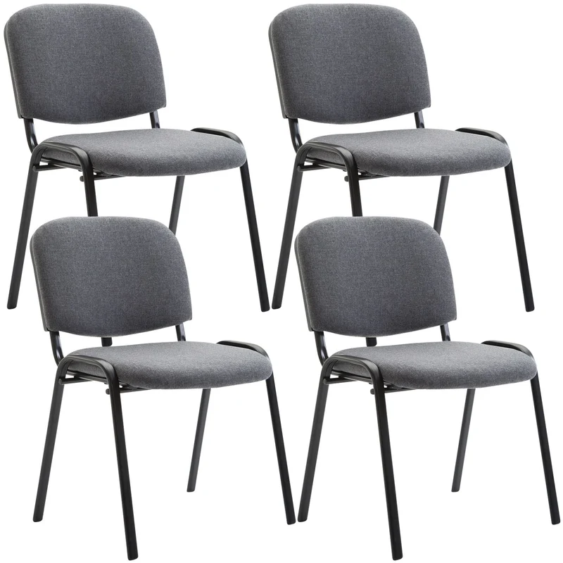 Lot de 4 chaises visiteur empilable zone d'attente en tissu gris piètement à 4 pieds en métal noir 10_0003192