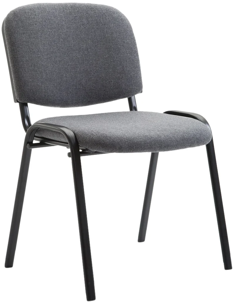 Chaise visiteur empilable zone d'attente en tissu gris piètement à 4 pieds en métal noir 10_0003398