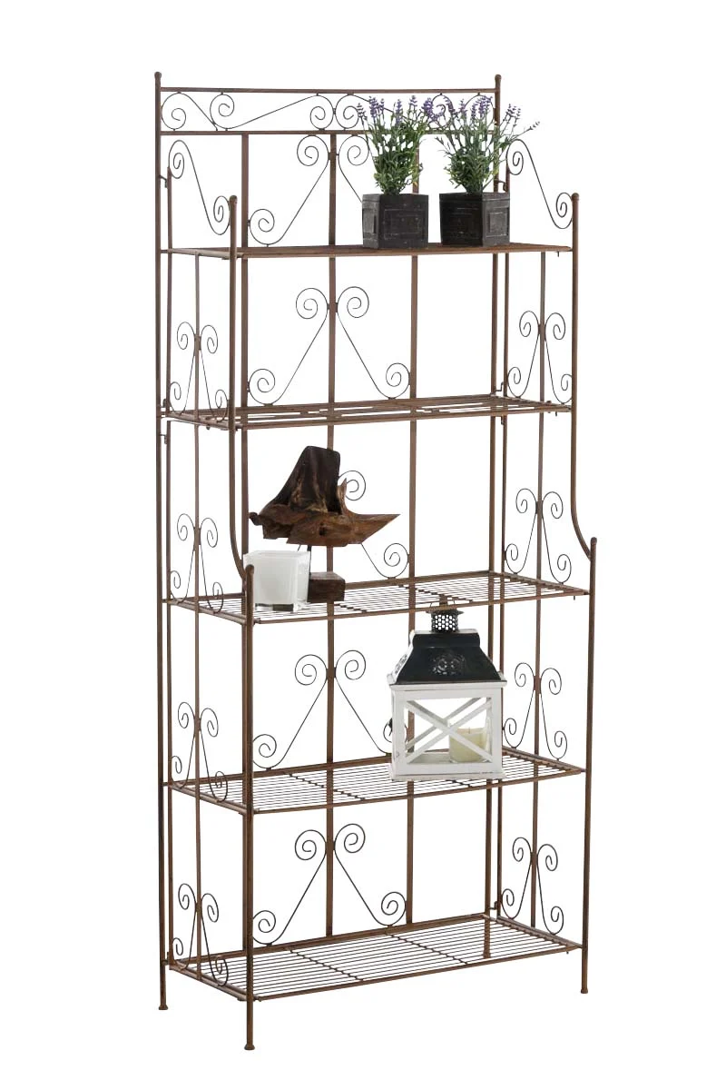 Etagère sur pieds avec 5 niveaux rangement balcon terrasse salon pliable en métal marron vieilli 10_0003970