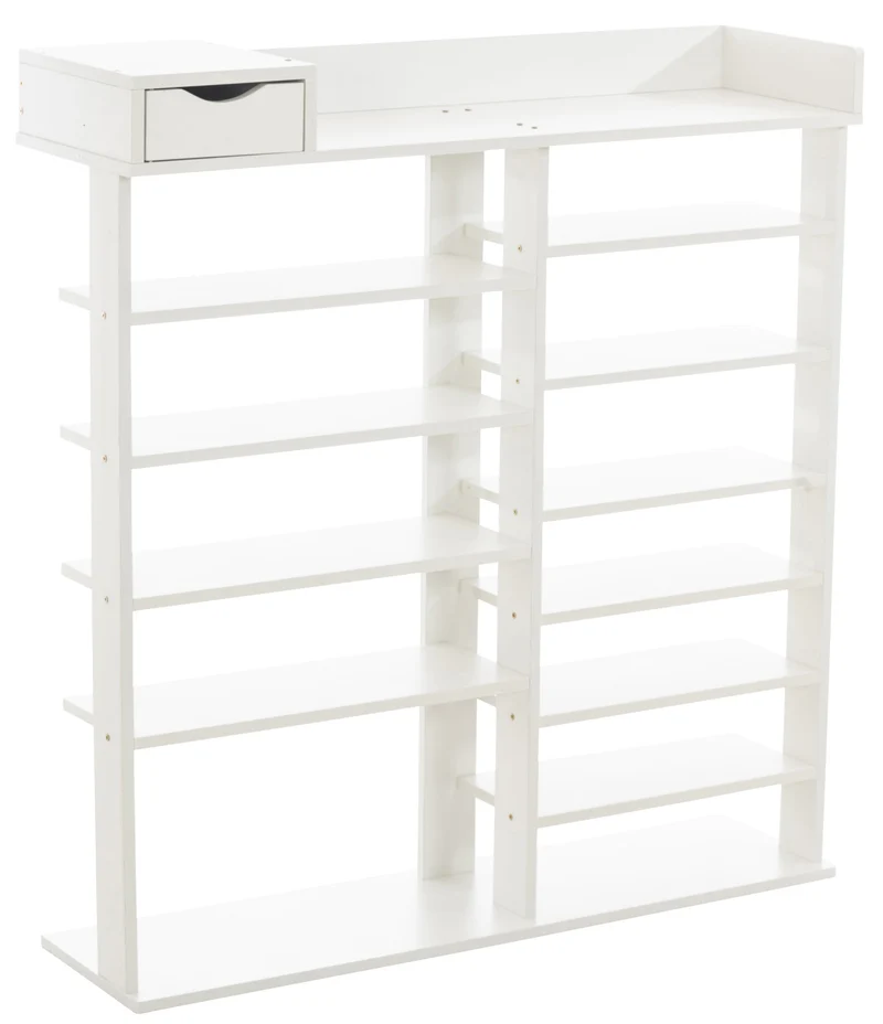 Meuble à chaussures meuble de rangement avec tiroir et étagères en MDF blanc 10_0003617
