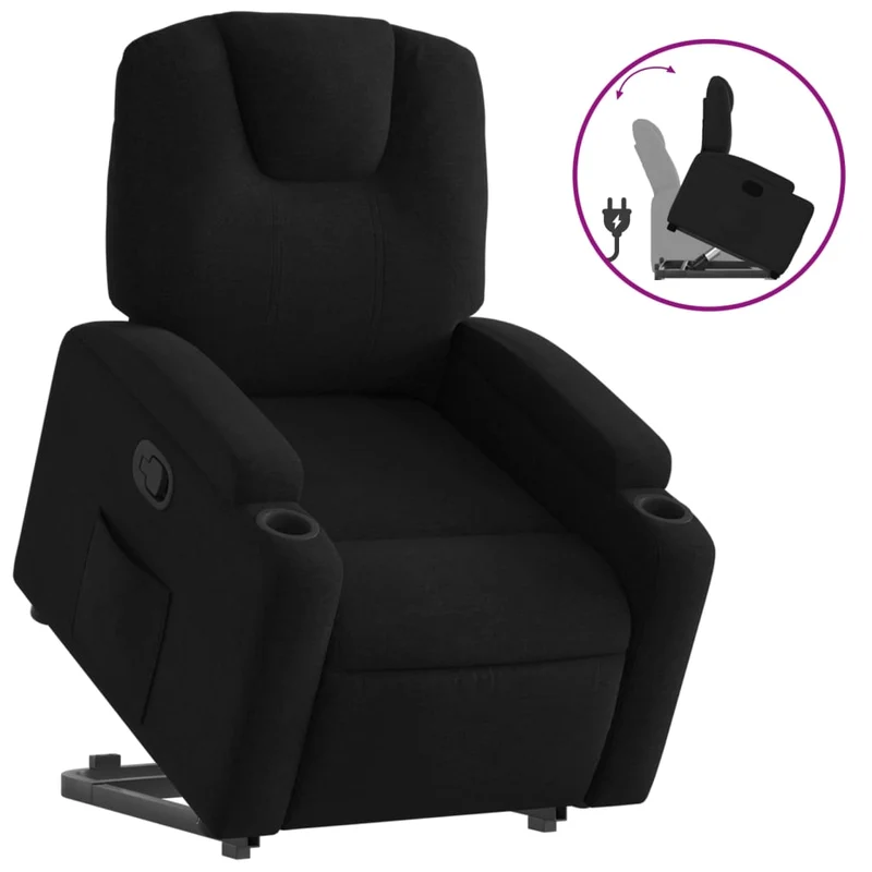 Fauteuil relax TV rembourrage confortable fonction de levage électrique en tissu noir DEC028121