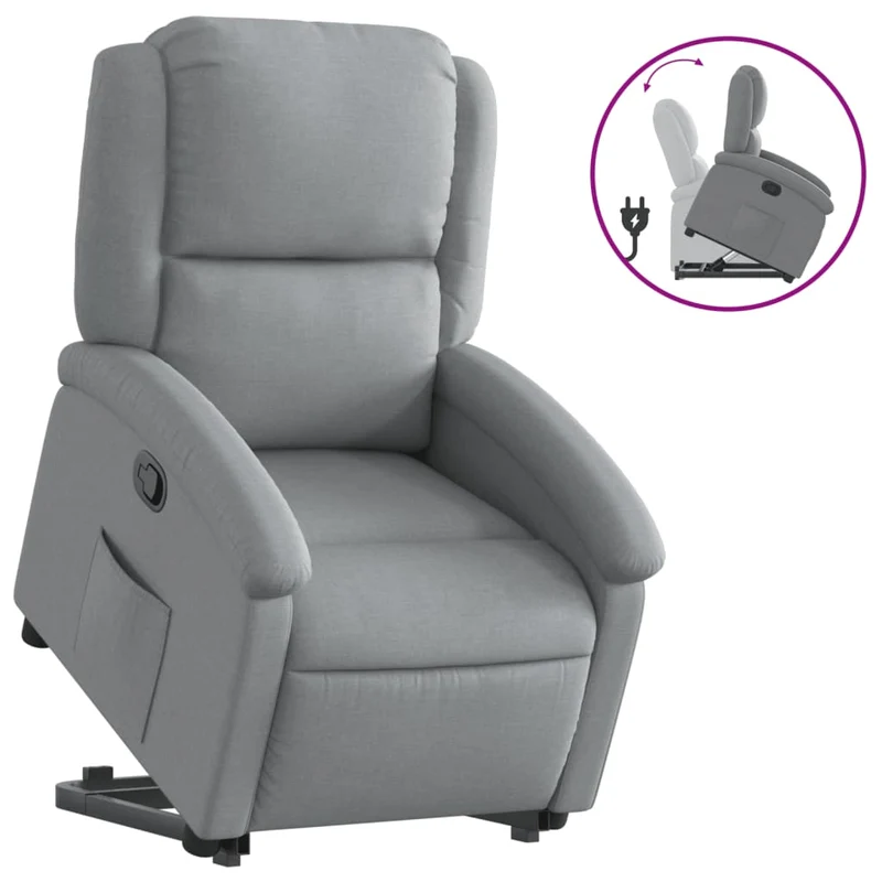 Fauteuil relax TV rembourrage confortable fonction de levage électrique en tissu gris clair DEC027907