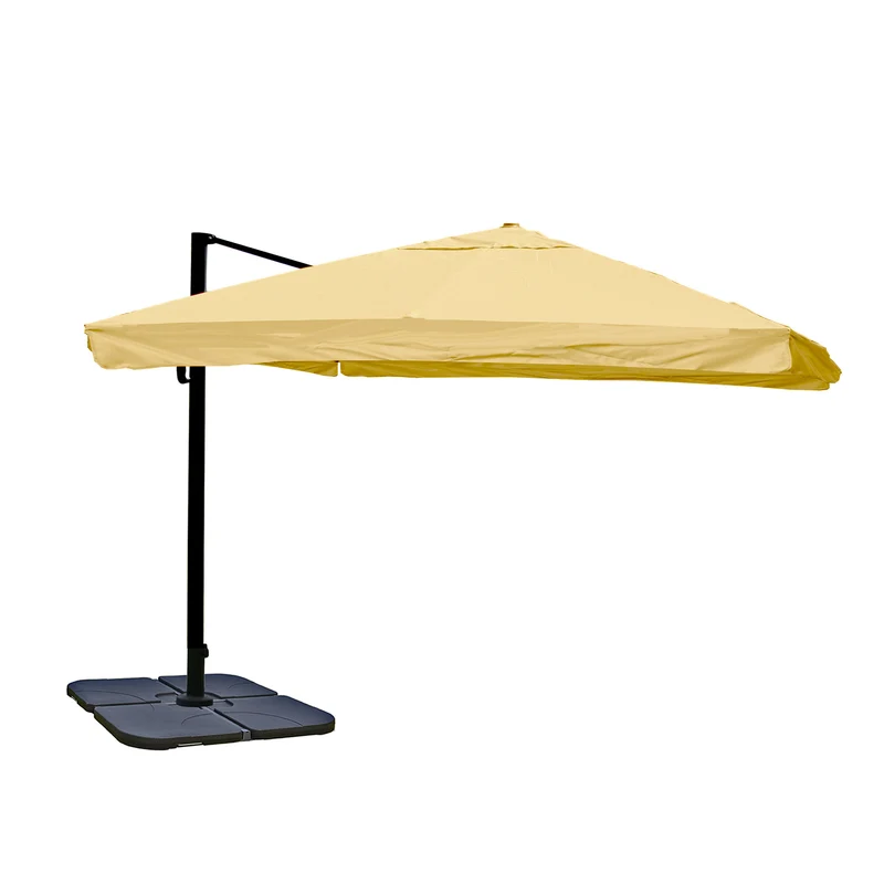 Parasol professionnel restaurant pour jardin terrasse 3x3m (Ø4,24m) polyester/aluminium 23kg crème avec pied, rotatif 04_0003997