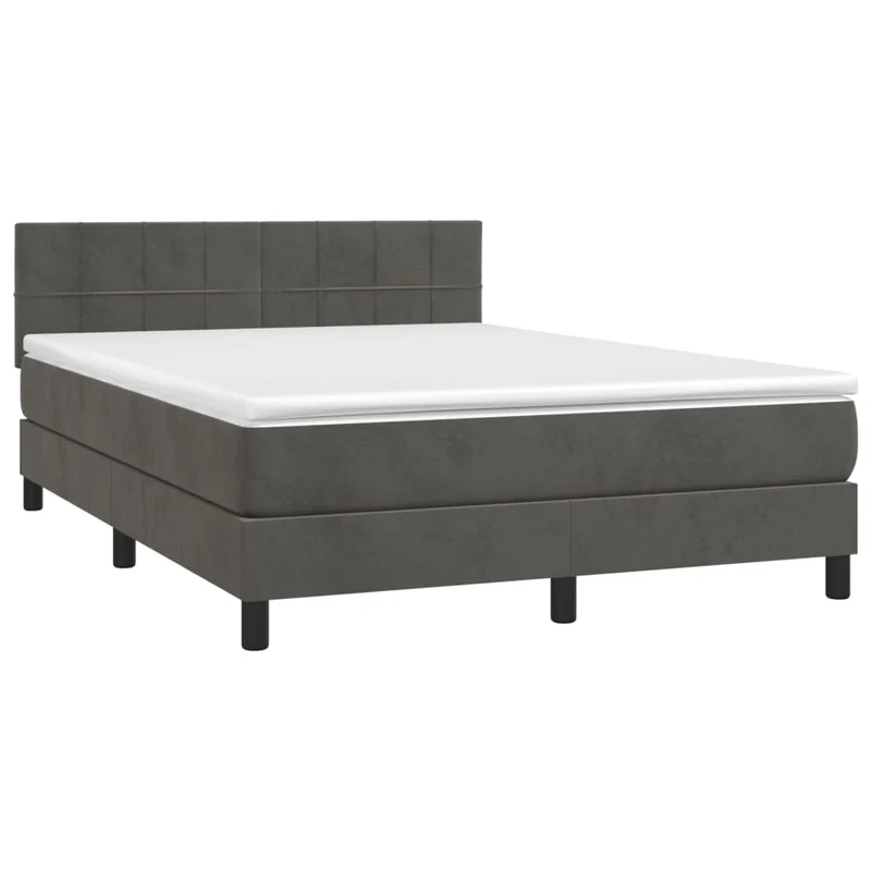 Cadre de lit LED avec sommier tête de lit matelas surmatelas 140x200 cm tissu velours gris foncé TDL0207705