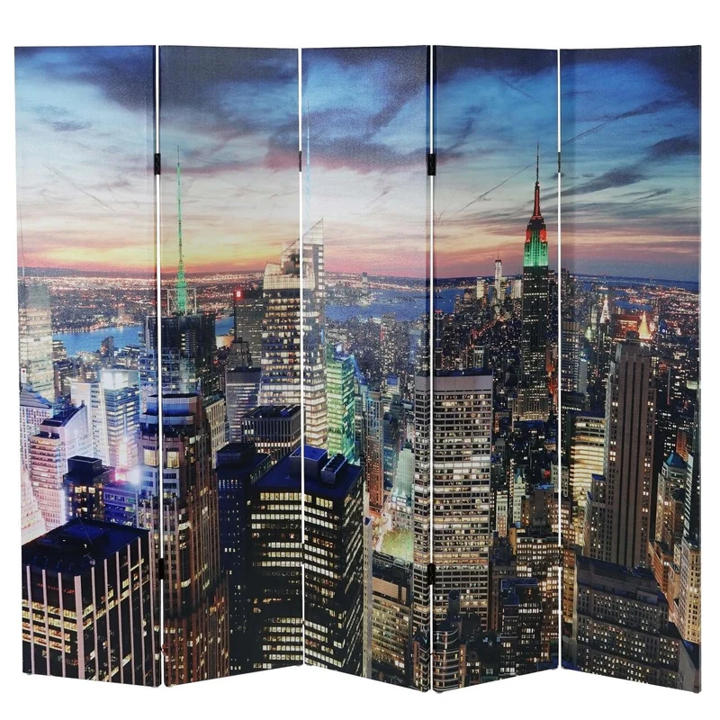 Paravent séparateur de pièce 5 pans 30 LED 180x200cm motif New York PAR04021