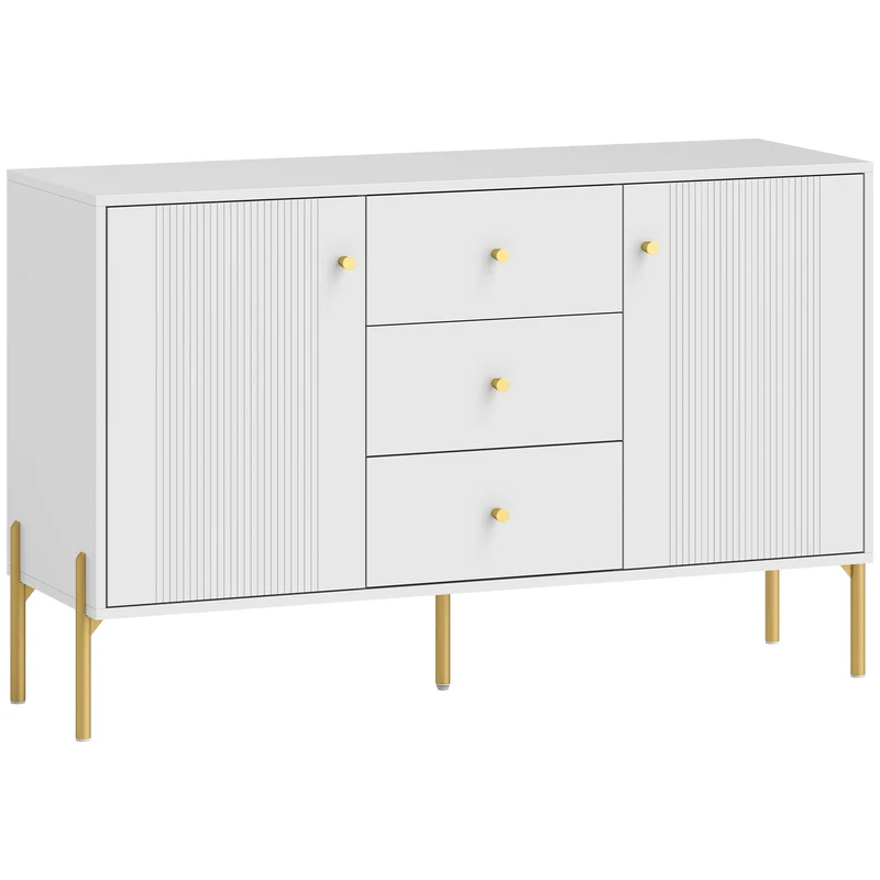 Buffet bas de rangement salon 120 x 39,1 x 76 cm tiroirs silencieux étagères réglables moderne tendance en MDF blanc 21_0003564