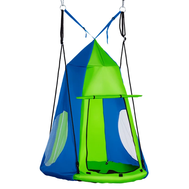 Balançoire nid d'oiseau ronde extérieur 100 x 100 x 180 cm tente amovible capacité 200 kg cosy contemporain en métal vert 21_0000364